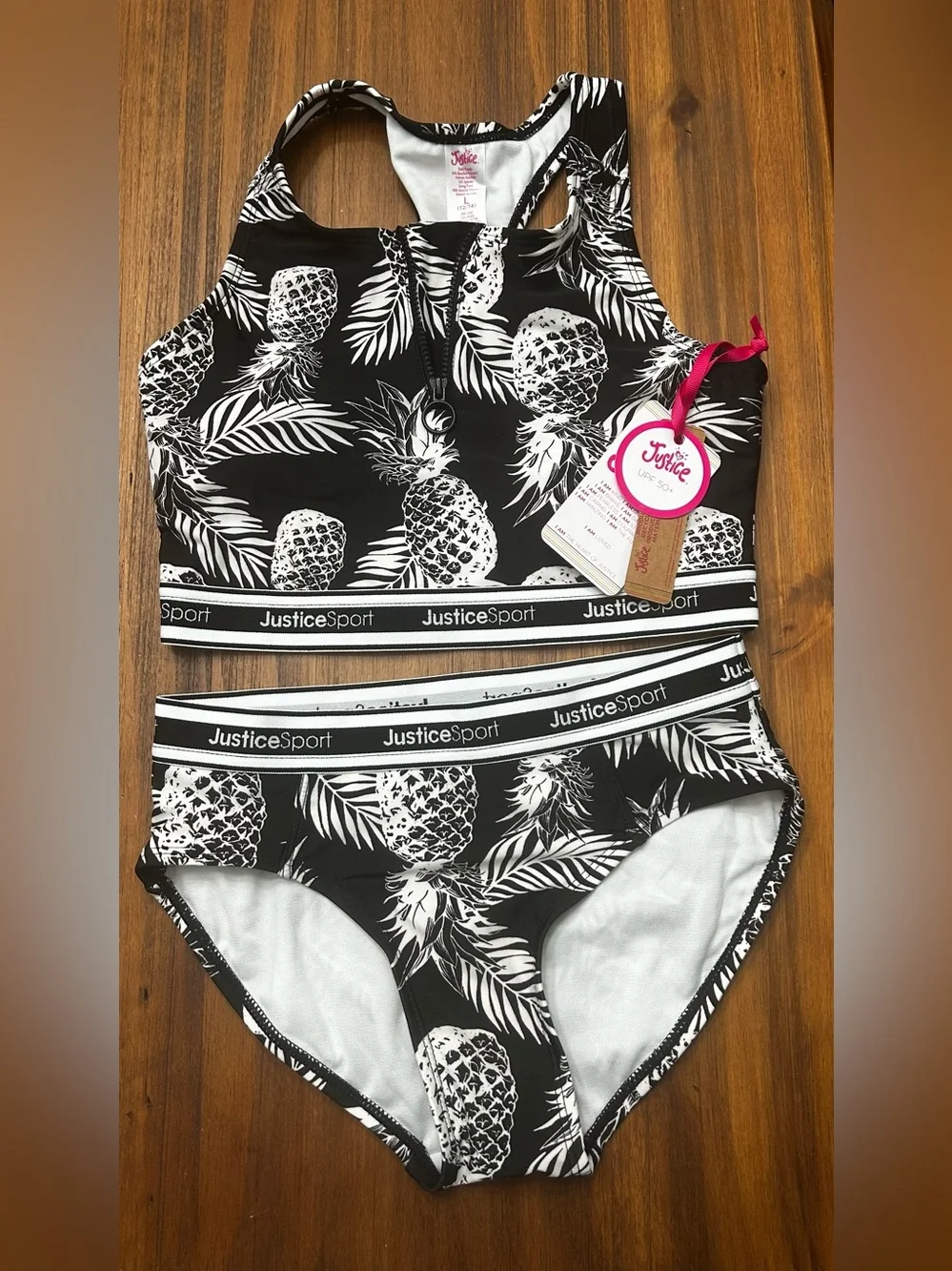 Justice Black & White Tropical Pineapple Bikini Set